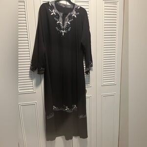 Black and blue beaded abaya